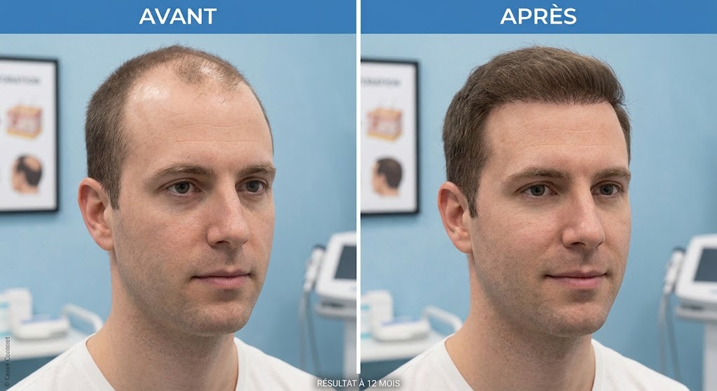 Avant après greffe de cheveux